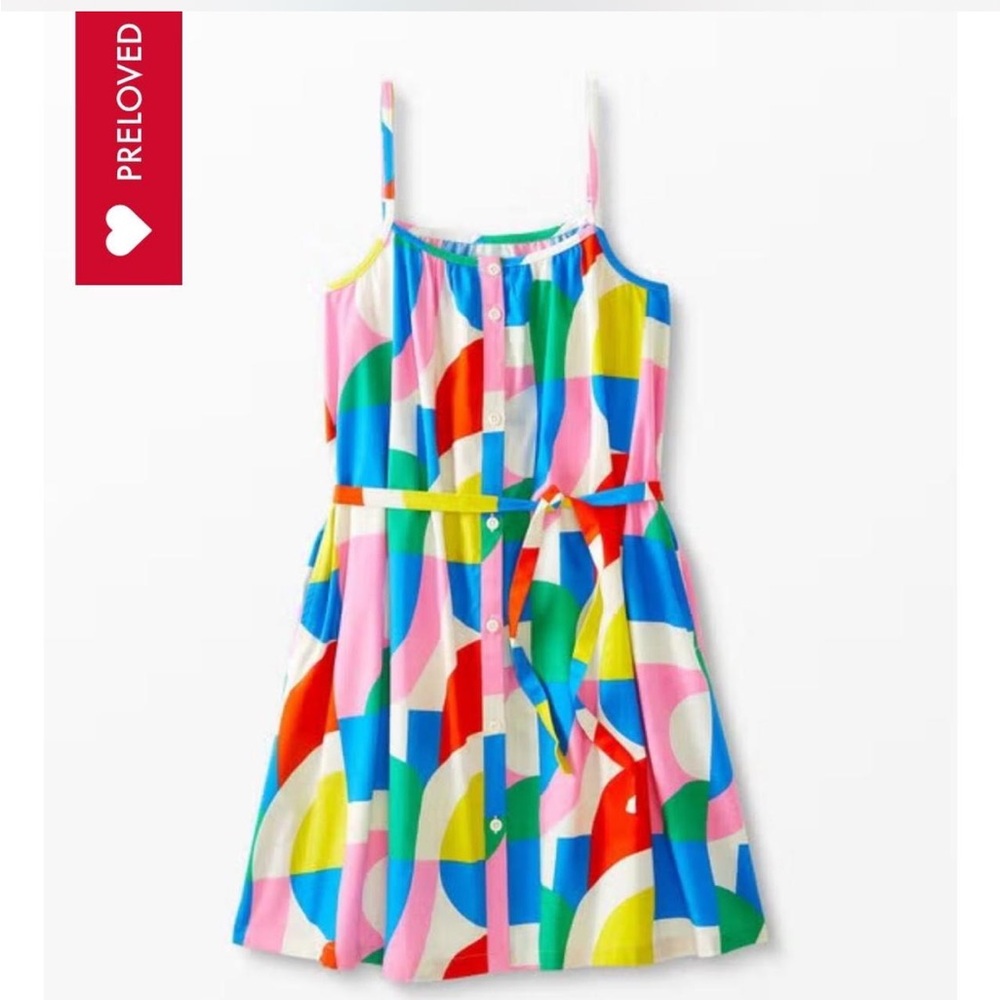 HANNA ANDERSSON SUMMER SWING DRESS SIZE MEDIUM BUTTON DOWN WITH POCKETS AND TIE